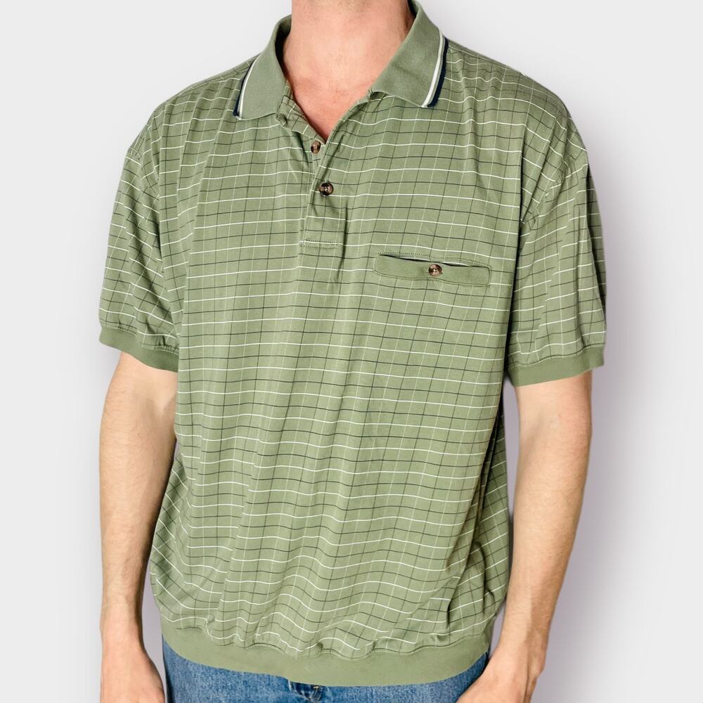 90s Harbor Bay Green Checkered Collared Top‎